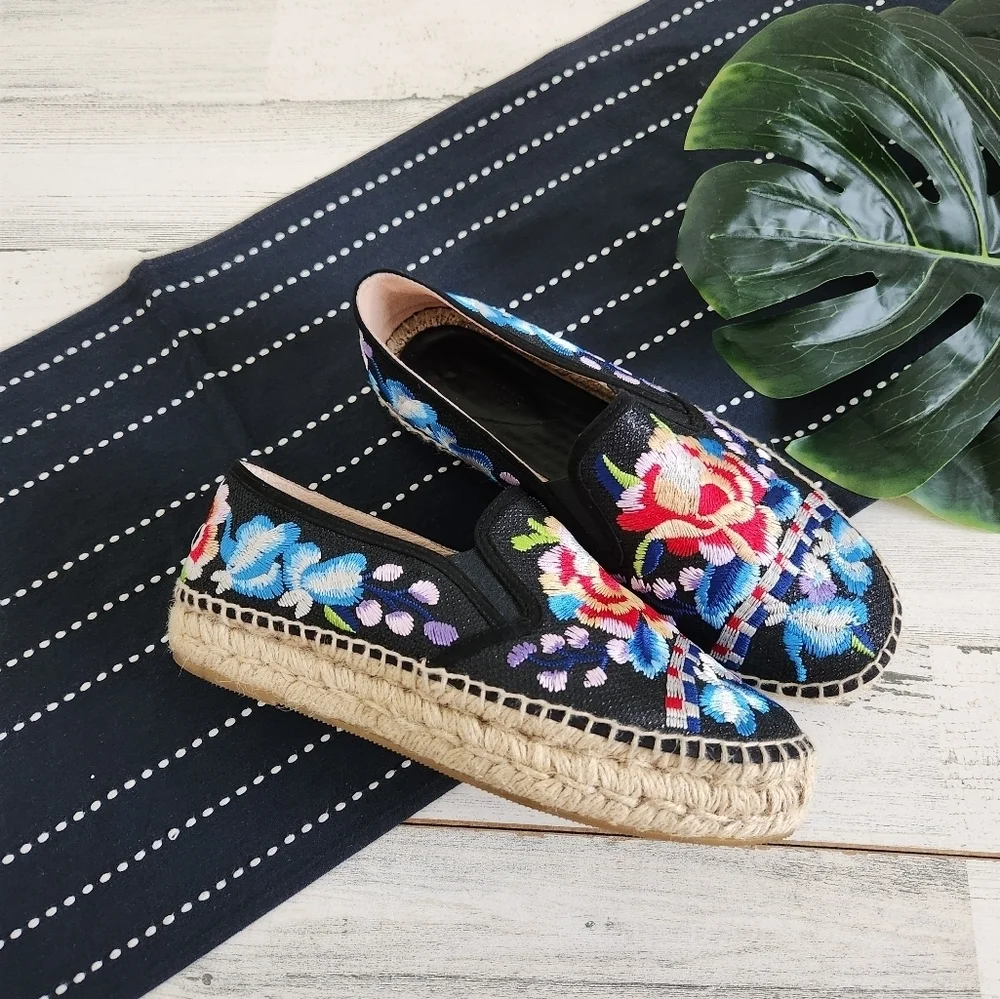 Johnny Was Cooper Embroidered Espadrilles Black Size 41